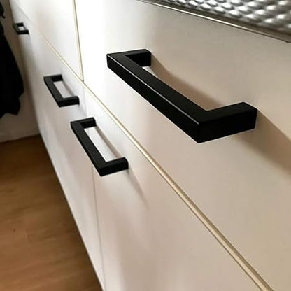 Modern Square Cabinet Handles, 10.5" Matte Black Cabinet Pulls Drawer Pulls Furniture Hardware for Kitchen Cabinets Cupboard Drawer Handles
