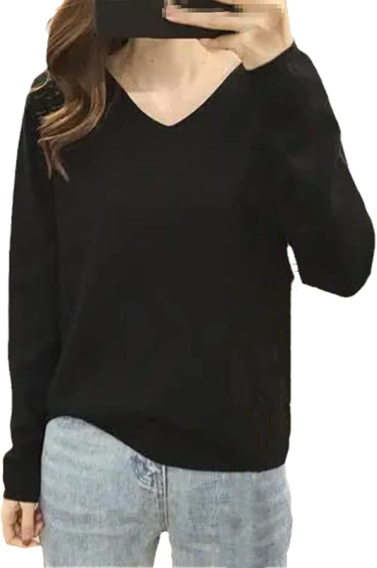 Spring Autumn V-Neck Knitting Pullover Ladies Fashion Sweater Female Loose Casual Top Women