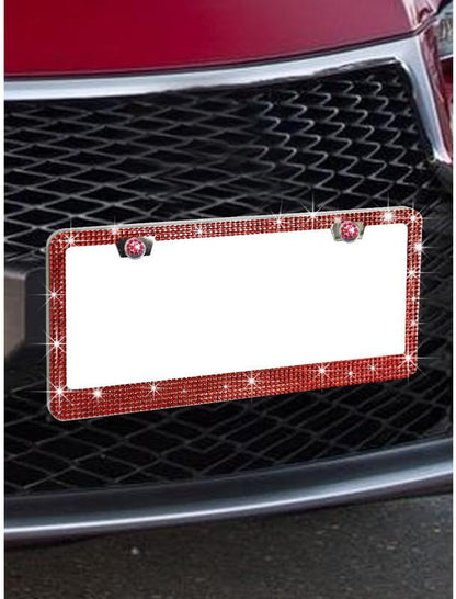 1 Pack Sparkly Bling License Plate Tag Frame Diamond Rhinestone Crystals License Plate Holder for Women (Red)