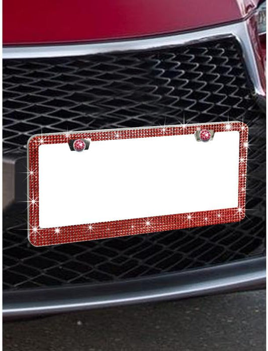 1 Pack Sparkly Bling License Plate Tag Frame Diamond Rhinestone Crystals License Plate Holder for Women (Red)