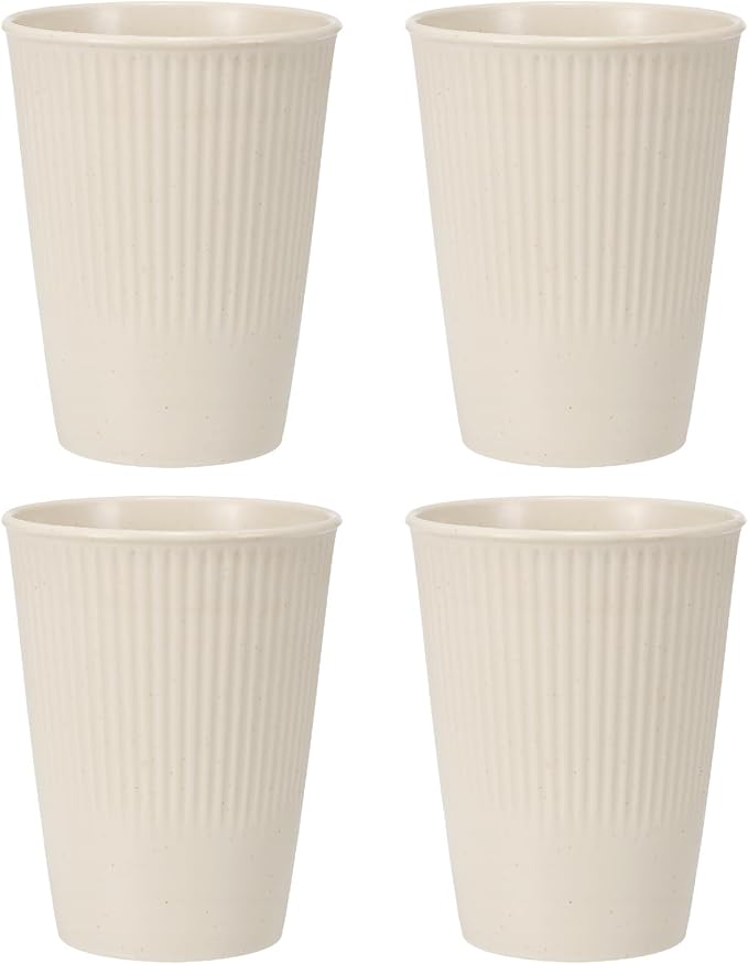 uxcell 4 Pcs Simple Toothbrush Cup, 3.3 x 3.3 x 4.2 Dishwasher Safe Bathroom Tumbler Reusable Plastic Cup Set for Storing Toothpaste Combs, Beige