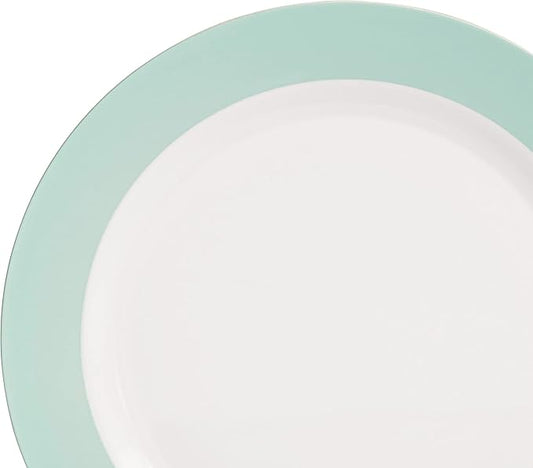 " OCCASIONS " 60 Plates Pack, Disposable Wedding Party Plastic Plates (10.5'' Dinner Plate, Rio in White  Pearled Turquoise Blue)