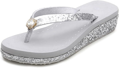 Size 9, HYZGAOYAN Women's Crystal Sequin Low Heel Flip Flops,Summer Sandals | Comfortable Shiny Sandals Shoes Summer Beach Arch Support Non Slip Glitter Sequin