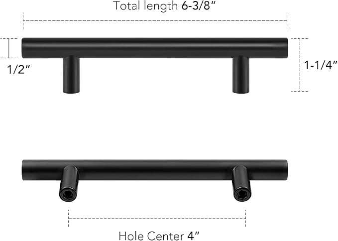 Home Expert 10 Pack 4 Inch Black Cabinet Handles Matte Black Cabinet Pulls Black Dresser Drawer Pulls Stainless Steel Kitchen Cabinet Handles Matte Black 6-38 Inch Overall Length