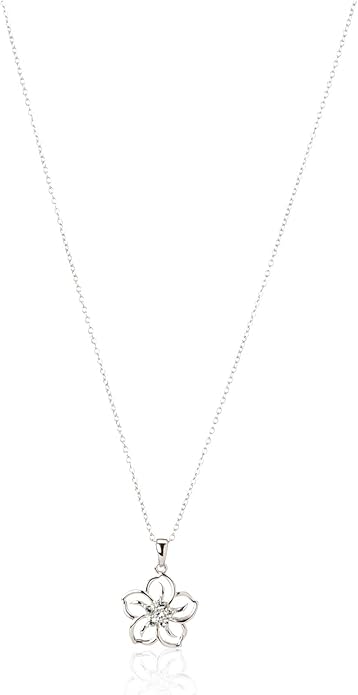 Essentials Genuine or Created Gemstone Birthstone Flower Pendant Necklace with Chain in Sterling Silver, 18" (previously  Collection)