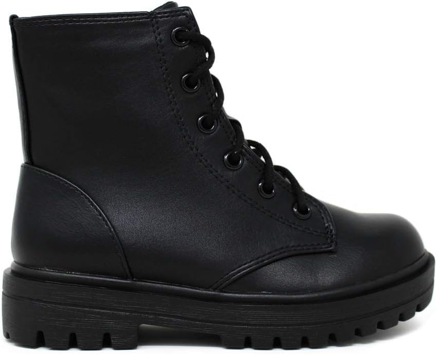 Soda Firm-IIS Girls Lace Up Side Zipper Vegan Leather Combat Boots (Black, numeric_2)