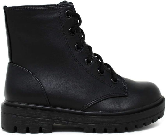 Soda Firm-IIS Girls Lace Up Side Zipper Vegan Leather Combat Boots (Black, numeric_2)