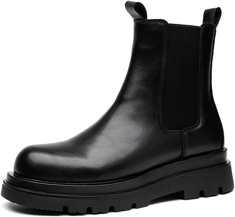 MANLADUO Chelsea Boots for Men with Thick Soles, British Style Elastic High-Top Boots, Men's Leather Shoes
