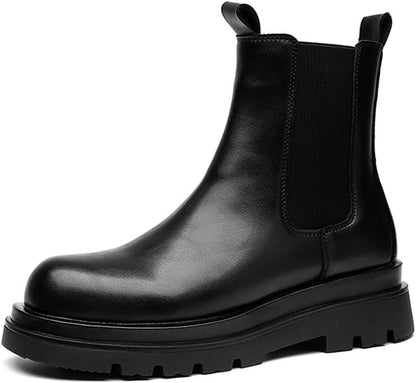 MANLADUO Chelsea Boots for Men with Thick Soles, British Style Elastic High-Top Boots, Men's Leather Shoes