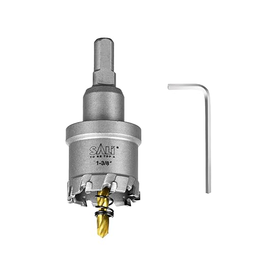 SALI 1-38" (35mm) TCT Hole Saw Kit Tungsten Carbide Tipped Hole Saw Drill Bit with Titanium-Plated Pilot Drill bit for Metal, Stainless Steel, Iron, Plastic
