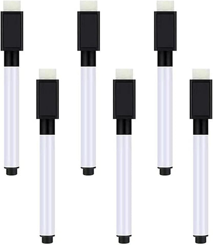 Abaokai Magnetic Dry Erase Markers 6 Pack Whiteboard Erase Markers with Erasers Cap for Whiteboard, Dry-Erase Boards, School, Office and Home (6 Pack/Black)
