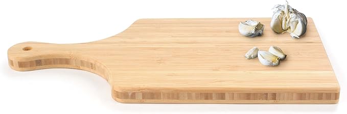 BambooMN Bamboo Paddle Cutting and Serving Board, Charcuterie Boards for Meat, Vegetables, Fruits, Bread, Kitchen Cutting Board with Handle - 15" x 8" x 0.75" - 1 Piece