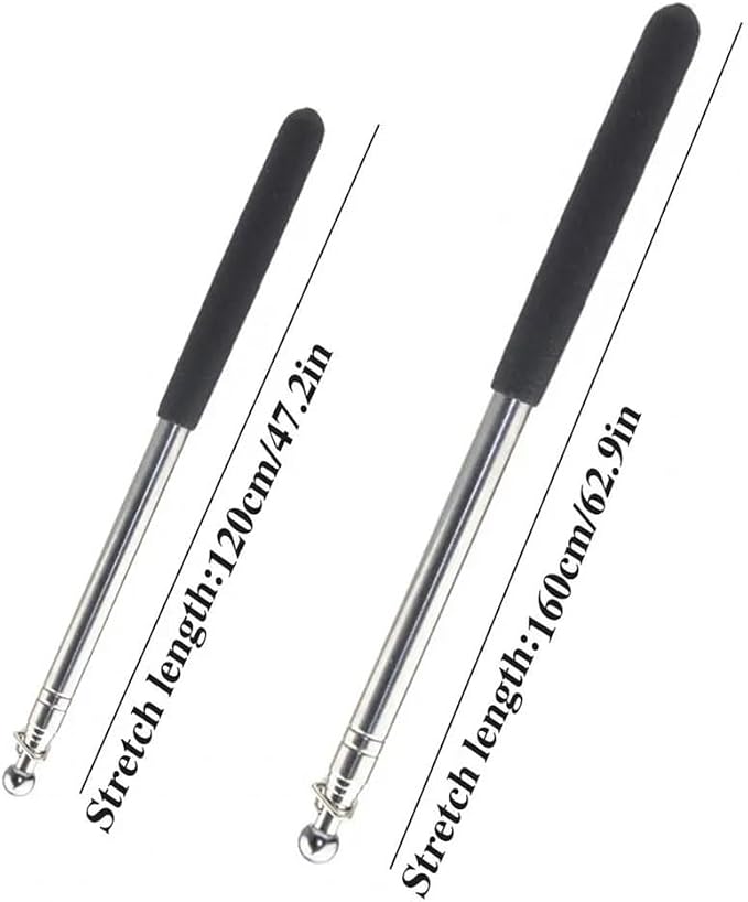 1pcs 1.2/1.6M Tour Guide Flag Pole Non-Slip Stainless Steel Extendable Teacher Pointer Banner Handheld FlagPoles(Black 120 cm)