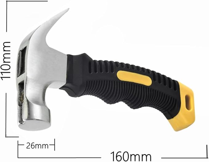 8oz Claw Hammer with Shock Reduction Grip- Mini Hammer with Smooth Face -Camping Stubby Hammer, Tack Hammer, Small Nail Hammer with Magnetic, Black