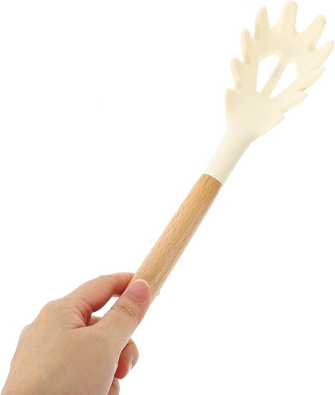 Silicone Pasta Fork, Kitchen Heat Resistant Noodle Spoon Server, BPA Free Spaghetti Strainer,12.8 inch