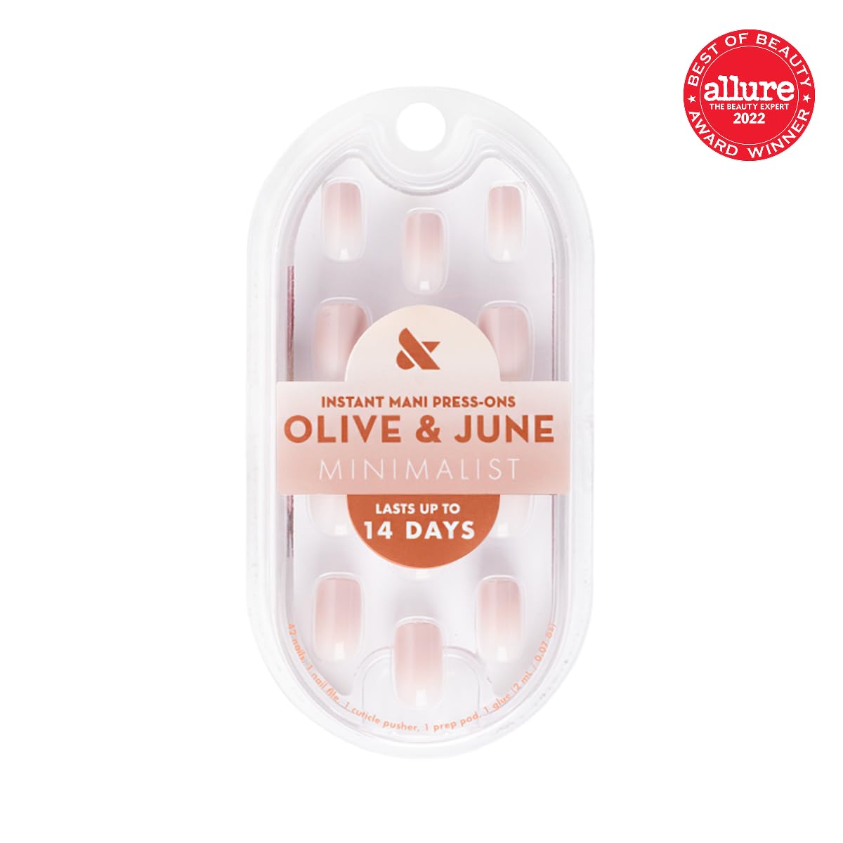 Olive & June Minimalist Instant Mani Press On Nails (Glue) | 42 Fake Nails, 21 Sizes | Non-Toxic, Long-Lasting Barely-There Look | Salon-Quality at Home | Short, Squoval | CDJ Syrup Gradient