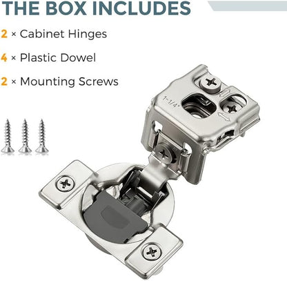 2 Pack 1 Pair 1-14 inch Overlay Soft Close Cabinet Hinges for Kitchen, Stainless Steel Three-Way Adjustable, Concealed Self-Closing Door Hinges