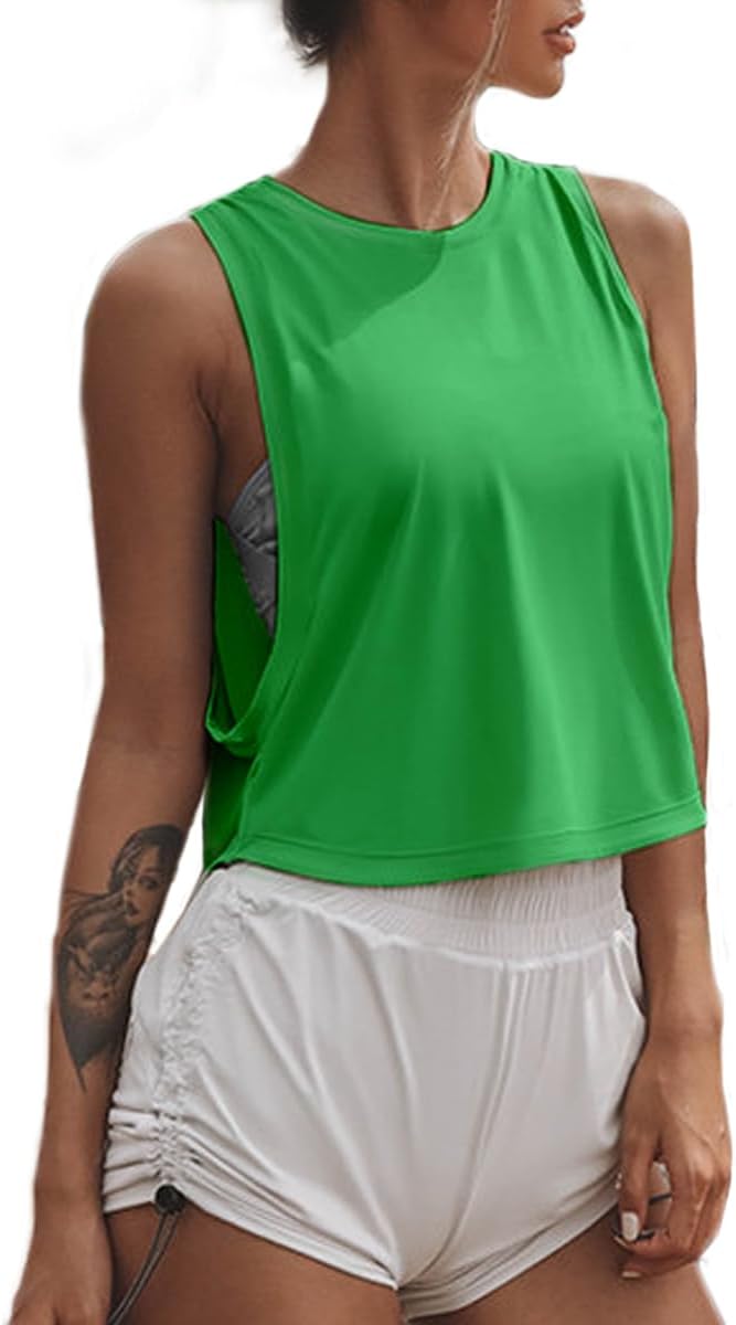 High Neck Athletic Tops Womens Workout Tank Tops Cropped Muscle Tank for Women
