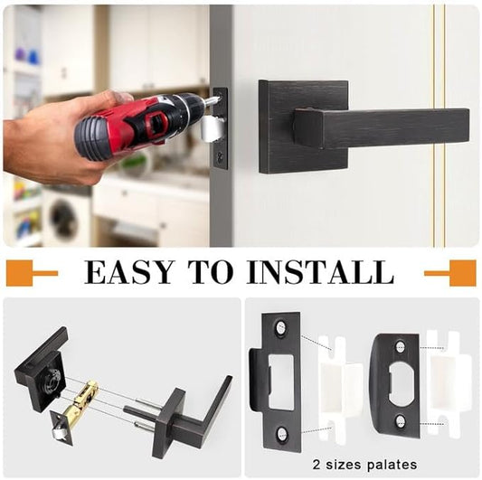 Probrico Heavy Duty Square Passage Lever Door Handle Non-Locking Leverset for Hallway or Closet Reversible for Right  Left Sided Doors - Oil Rubbed Bronze,1 Pack