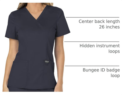 6XL Cherokee WW Revolution Scrub Tops Women Mock Wrap 2 Pockets Nurse Shirt | Slim Fit, Instrument Loop, Soft 2-Way Stretch Fabric, Durable Construction, Side Vents, Easy Care, Breathable, Healthcare Use
