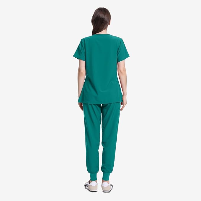 Uniforms World Scrubs for Women Set - Stretch Scrub Top  Pants with 8 Pockets, Yoga Waistband, Anti Wrinkle, Slim Fit