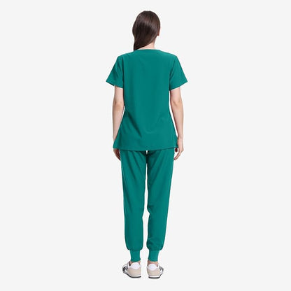 Uniforms World Scrubs for Women Set - Stretch Scrub Top  Pants with 8 Pockets, Yoga Waistband, Anti Wrinkle, Slim Fit