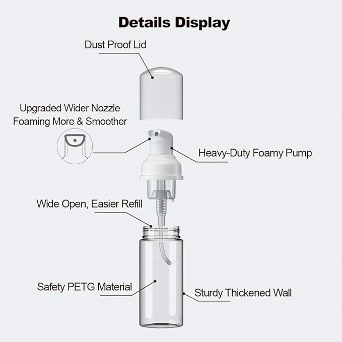 6 Pcs Empty Foam Pump Bottle 1oz/30ml Travel Size Plastic Pump Bottle Soap Bottle Portable Small Hand Sanitizer Dispenser Bottles, Refillable Clear Instant Foaming Bottles for Hand Lotion Shampoo