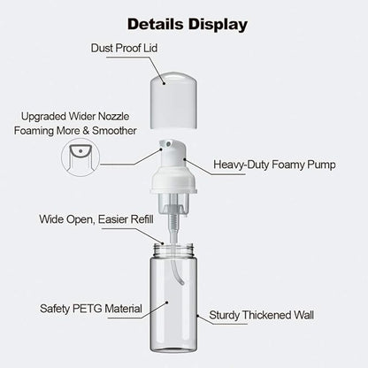 6 Pcs Empty Foam Pump Bottle 1oz/30ml Travel Size Plastic Pump Bottle Soap Bottle Portable Small Hand Sanitizer Dispenser Bottles, Refillable Clear Instant Foaming Bottles for Hand Lotion Shampoo