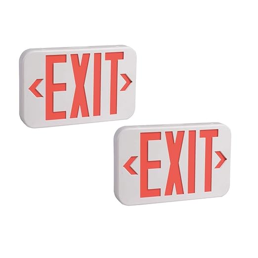 Basics LED Emergency Exit Sign, UL Certified, 2-Pack, Double Face Exit with Battery Backup, white (Previously Commercial brand)