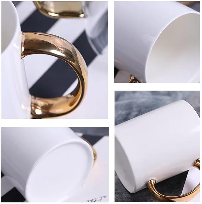 Ceramic Coffee Mug with Gold Handle, White, Modern Design