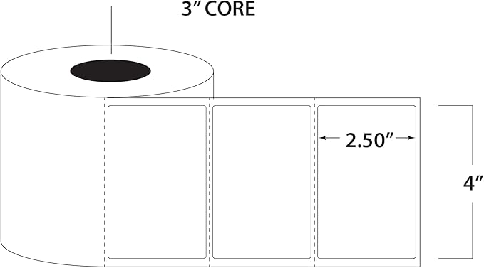 Blank Labels Shipping and Printer Labels 4" x 2.50" Thermal Transfer Labels on 3" Cores with Perfs Between Labels, WO, 2,400 Labels per Roll Matte White 1 Roll Total Made in USA