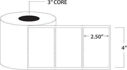 Blank Labels Shipping and Printer Labels 4" x 2.50" Thermal Transfer Labels on 3" Cores with Perfs Between Labels, WO, 2,400 Labels per Roll Matte White 1 Roll Total Made in USA