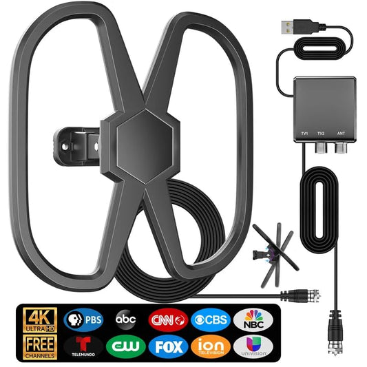 TV Antenna Outdoor for 2 TVs,3500+Miles Long Range Digital Antennas Smart TVs Indoor,360° Reception TV Antenna Local Channel W/Strongest Signal Amplifier,HDTV Antennae Support 4K 8K1080p-38 ft Cable