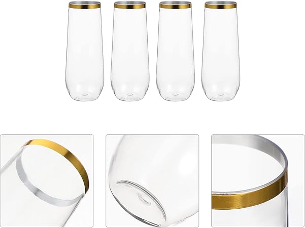 LALAFINA 4pcs Gold Rim Cup Sturdy Break Resistant Party Drink Cup Cold Drinking Cups