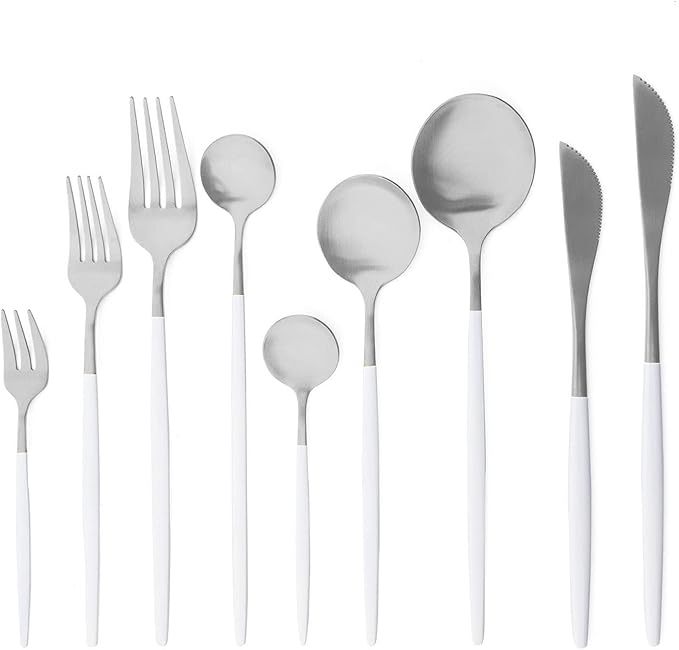 Gugrida White Silver Dessert Spoon Set,6 Pcs 7.08" Tablespoons,Premium Food Grade Stainless Steel Spoons,Durable Metal Spoons,Tablespoon,Silverware Spoons Only,Matte Finish Use for Home,Restaurant