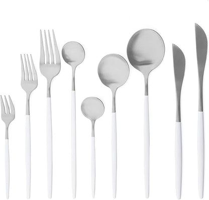 Gugrida White Silver Dessert Spoon Set,6 Pcs 7.08" Tablespoons,Premium Food Grade Stainless Steel Spoons,Durable Metal Spoons,Tablespoon,Silverware Spoons Only,Matte Finish Use for Home,Restaurant