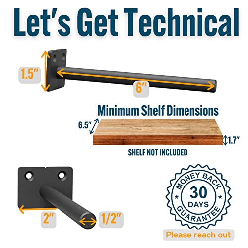 EVALD Floating Shelf Bracket | 6-inch Invisible Supports with Anchors & Screws