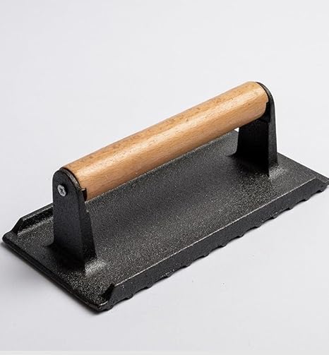 Heavy-duty Cast Iron Grill Press With Wood Handle Cast Iron Press (Square press meat plate)