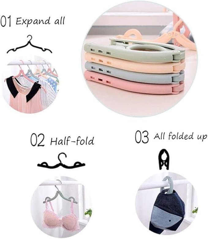 10pcs Colorful Folding Clothes Hangers,Space Saving Travel Accessories Portable Lightweight Collapsible Plastic Hangers Windproof Non-Slip Telescopic Drying Rack for Home Travel Camping