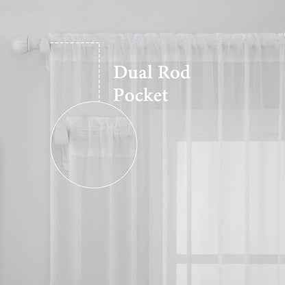MIULEE 2 Panels Solid Color White Sheer Window Curtains Elegant Window Voile PanelsDraperiesTreatment for Bedroom Living Room (54 X 45 Inches White)