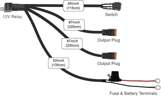 RUN-D Universal LED Light Wiring Harness Kit, Dual Output with DT Male Connector, Cable Kit for 2 Lights