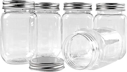 novelinks 16 Ounce Clear Plastic Jars Containers With Screw On Lids - Refillable Round Empty Plastic Slime Storage Containers for Kitchen  Household Storage - BPA Free (10 Pack)