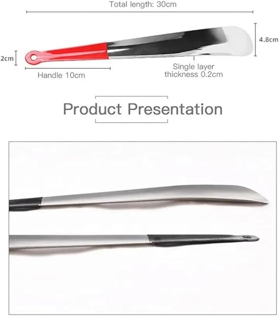 1PC 30cm Stainless Steel Shoehorn PVC Plastic Handle Professional Shoe Horn with Hook Spoon Shoes Lifter Shoe Helper(02)