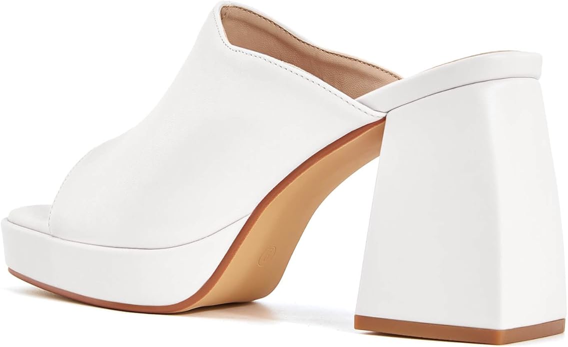 Coutgo Womens Chunky Platform Mules Sandals Slip On Block Heels Square Toe High Heeled Dress Shoes