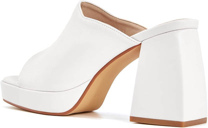 Coutgo Womens Chunky Platform Mules Sandals Slip On Block Heels Square Toe High Heeled Dress Shoes