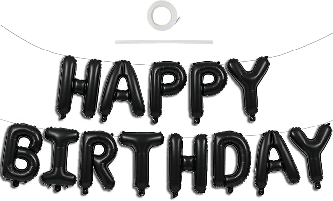 16 Inch Black Happy Birthday Balloons Banner Decorations for Men Reusable Foil Letter Birthday Sign Black Birthday Decoration for 16th 30th 50th 60th Boys Adults and Halloween Birthday Party