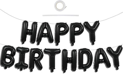 16 Inch Black Happy Birthday Balloons Banner Decorations for Men Reusable Foil Letter Birthday Sign Black Birthday Decoration for 16th 30th 50th 60th Boys Adults and Halloween Birthday Party