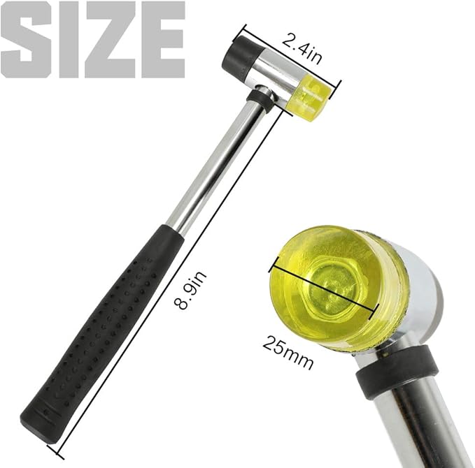 Winunite Rubber Mallet 25mm Dual Head Nylon Rubber Hammer Metal Mallet and Two Conversion Head