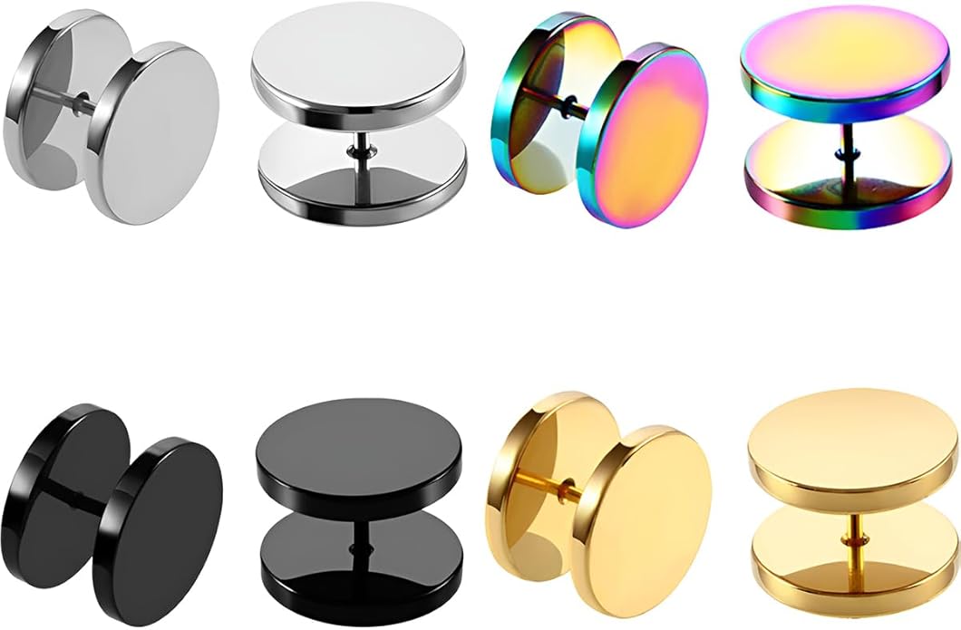 1 Pair Silvery 4 mm(6 G) Stainless Steel Fake Ear Plugs Gauges Flat Nap Screw Flat Back Stud Hide Faux Tragus Studs Hypoallergenic Sleep Cartilage Earrings Body Piercing Jewelry Women Men