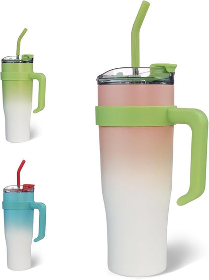 SEYGA 40 Oz Insulated Tumbler with Handle |Spill Proof| Coffee Mug Travel Car Thermos Cup Water Bottle For Sport, Office,Ice Drink, Hot Beverage (Pinky white)